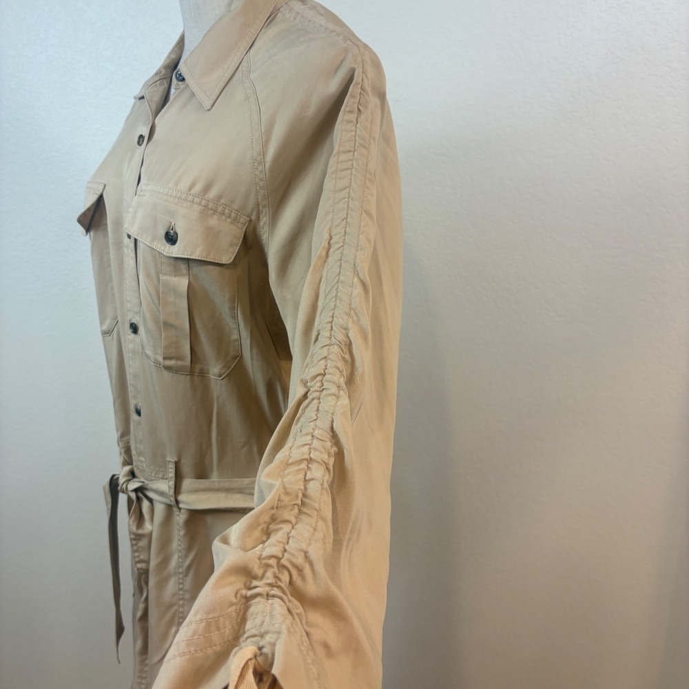 Lauren Ralph Lauren Shirt Dress Womens 12 Tan NWOT Ruched Sleeve Utility Safari - Picture 5 of 9
